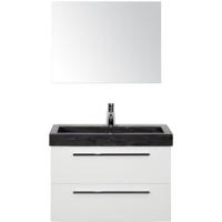 Seville Badmeubelset 80 cm - Wit Hoogglans - Wastafel Hardsteen Wit Lucca met Spiegel - thumbnail