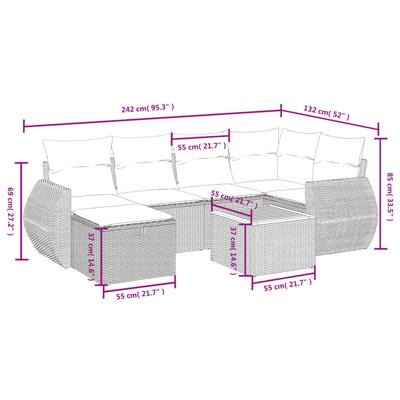 7-delige Loungeset met kussens poly rattan beige