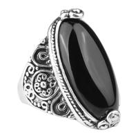 Mode Vintage ovale Turquoise Flower Ring vrouwen antieke zilveren sieraden ring maat: 8 (zwart) - thumbnail