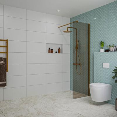 Fortifura Galeria inloopdouche - 60x200cm - rookglas - wandarm - Geborsteld koper PVD (Koper) SW797935/SW876702