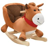 VidaXL Hobbeldier paard met rugleuning 60x32x50 cm pluche bruin - thumbnail