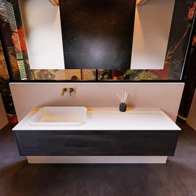 Badkamermeubelset Mondiaz Erin 150 cm met 1 Lade met RIDGE Wastafel Links Talc Zonder Kraangaten Greeploos Mat Dark Brown