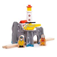 Bigjigs houten rails vuurtoren 4-wegs tunnel - thumbnail