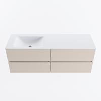 MONDIAZ VICA 140cm badmeubel onderkast Linen 4 lades. Wastafel CLOUD links 1 kraangat, kleur Talc. - thumbnail