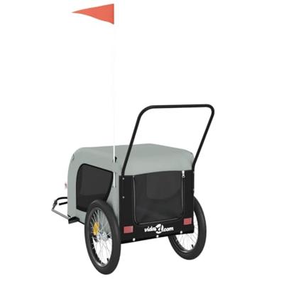 Hondenfietstrailer oxford stof en ijzer grijs en zwart - thumbnail