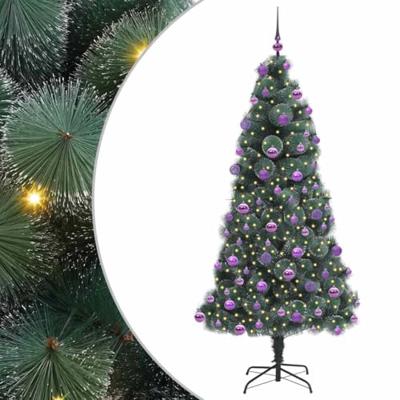 Kunstkerstboom met verlichting en ballenset Groen 210 cm PET