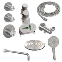 Inbouw regendouche set met 20 cm douchekop, gebogen muurarm, 3-standen handdouche en RVS geborstelde afwerking - thumbnail