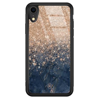 iPhone XR glazen hardcase - Marmer blauw rosegoud