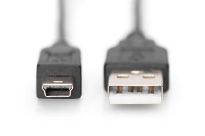 Digitus AK-300130-030-S USB-kabel USB 2.0 USB-A stekker, USB-mini-B stekker 3.00 m Zwart Rond, Afgeschermd (dubbel)