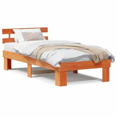 Bedframe met hoofdeinde Bruin 75 x 190 cm Massief grenenhout