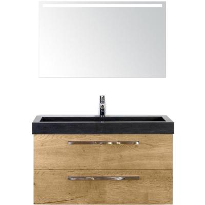 Seville Badmeubelset 100 cm - Natuur Eiken - Wastafel Lucca 1 Kraangat met Sence Spiegel