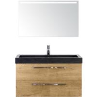 Seville Badmeubelset 100 cm - Natuur Eiken - Wastafel Lucca 1 Kraangat met Sence Spiegel - thumbnail