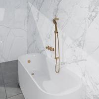 Fortifura Nebbio Badcombinatie-set - thermostaatkraan - glijstang met geïntegreerde wandaansluitbocht - metalen doucheslang - ronde handdouche - badvulcombinatie - geborsteld messing PVD (goud) SW1183067 SW1111531 SW706206 SW799449 SW1108811 SW - thumbnail