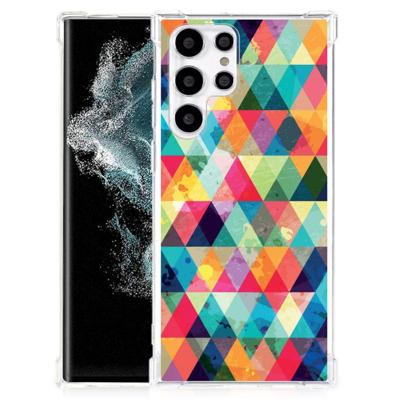 Samsung Galaxy S22 Ultra Doorzichtige Silicone Hoesje Geruit Samsung Galaxy S22 Ultra Doorzichtige Silicone Hoesje Geruit