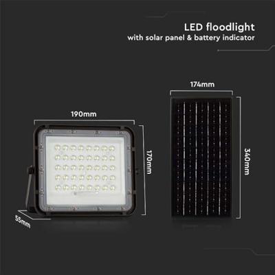 V-TAC VT-80W 7823 LED-schijnwerper, Zonne-energiemodule 10 W Koudwit Zwart