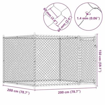 Hondenhok met deur 2x2x1,5 m gegalvaniseerd staal grijs