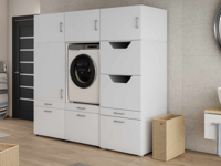 Kast WASHING 1 machine met kast voor wasgoed en kast wit met 3 opzekasten - thumbnail
