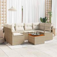 Tuinbankenset met kussen 7 pcs Beige poly rattan - thumbnail
