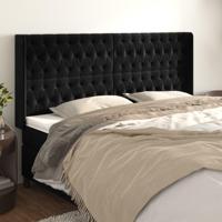 Hoofdbord met randen 203x16x118/128 cm fluweel zwart - thumbnail