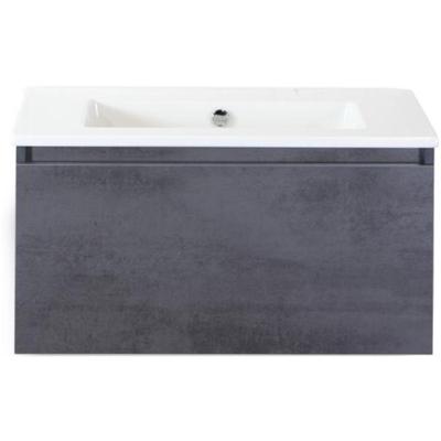 Frozen Badmeubelset 80 cm - Greeplijst in Kleur - Beton Antraciet - Keramische Wastafel Wit Zonder Kraangat