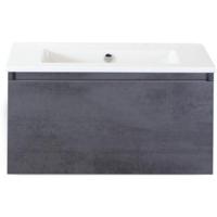 Frozen Badmeubelset 80 cm - Greeplijst in Kleur - Beton Antraciet - Keramische Wastafel Wit Zonder Kraangat - thumbnail
