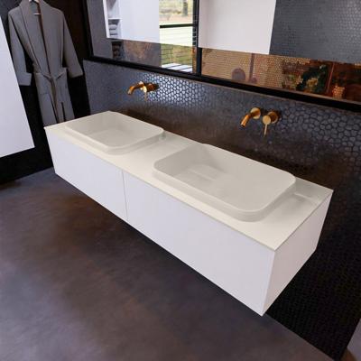 Badkamermeubelset Mondiaz Erin 150 cm met 2 Lades met RIDGE Wastafel Dubbel Linen Zonder Kraangaten Greeploos Mat Carrara