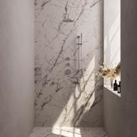 Chrome Edition thermostatische inbouw regendouche SET 15 met 20 cm douchekop en gebogen muurarm, staaf handdouche, doucheslang en geïntegreerde glijstang (chroom) - thumbnail