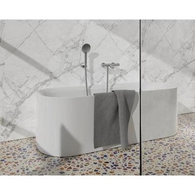 Fortifura Calvi Thermostatische badkraan met ronde handdouche, handdouchehouder en metalen doucheslang Geborsteld RVS PVD (RVS) SW799447/SW720566/SW720222/SW706208