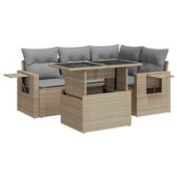 5-delige Loungeset met kussens poly rattan beige - thumbnail