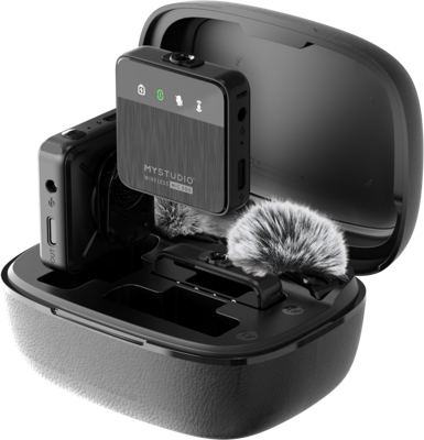 Dasspeld Studiomicrofoon Easypix MyStudio® Wireless Mic Duo Zendmethode:Kabelgebonden, Radiografisch Incl. windkap, Incl. microfoonstatief