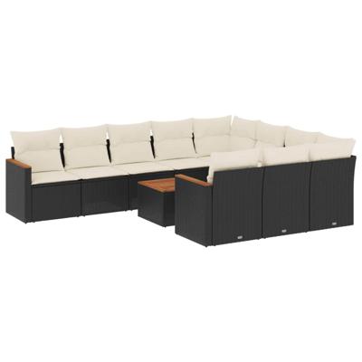 11-delige Loungeset met kussens poly rattan zwart