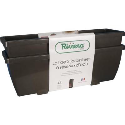 RIVIERA EVA bloembak - Set van 2 plantenbakken - Kunststof - 57 cm - Grijs