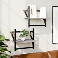 Wandschappen met stangen 2 st 30x25x30 cm grijs sonoma eiken - thumbnail