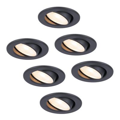 Set van 6 Malta LED inbouwspots - 5 Watt 400 lumen - 2700K warm wit - Dimbaar - Rond - Kantelbaar - IP44 waterdicht - Zwart - Incl. Quick Connector box Set van 6 Malta LED inbouwspots - 5 Watt 400 lumen - 2700K warm wit - Dimbaar - Rond - Kantelbaar - IP44 waterdicht - Zwart - Incl. Quick Connector box