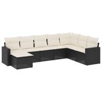 8-delige Loungeset met kussens poly rattan zwart - thumbnail