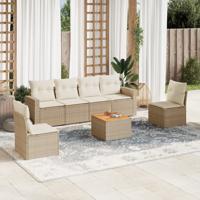 7-delige Loungeset met kussens poly rattan beige - thumbnail