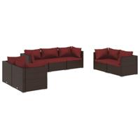7-delige Loungeset met kussens poly rattan bruin - thumbnail