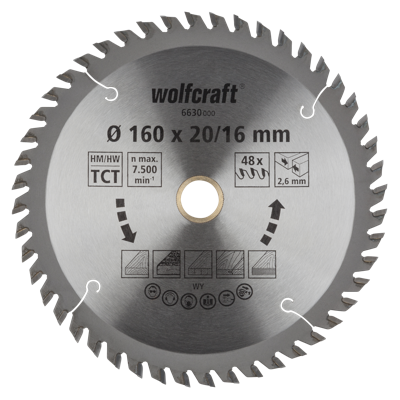 Wolfcraft Handcirkelzaagblad | HM | 48 Zähne | Ø160 x 20/16mm | 1 stuk - 6630000