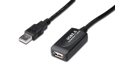 DIGITUS Actieve USB 2.0 verlengkabel - Repeater kabel - USB A male naar USB A female - 15 m - 480 Mbit/s - Plug & Play - Voeding via USB - Zwart