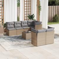 8-delige Loungeset met kussens poly rattan beige - thumbnail