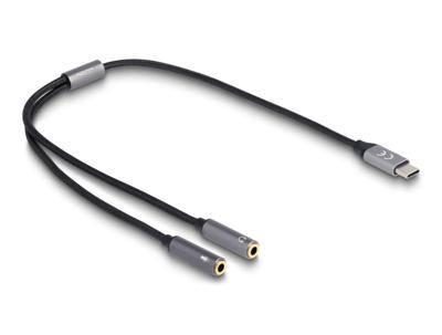 DeLOCK Headset Adapter USB Type-C male DAC 24 Bit / 96 kHz Hi-Res to 2 x 3.5 mm 3 pin Stereo jack female