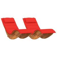 Ligstoel met kussen 2-persoon 2 pcs Bruin Massief Acaciahout - thumbnail