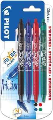 Pilot intrekbare roller FriXion Ball Clicker, medium punt, 0,7 mm, blister met 4 stuks Pilot intrekbare roller FriXion Ball Clicker, medium punt, 0,7 mm, blister met 4 stuks