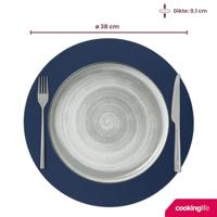 Cookinglife 6 Placemats + 6 Onderzetters - Dubbelzijdig - Rond - Vegan leer - Blauw / Grijs - thumbnail