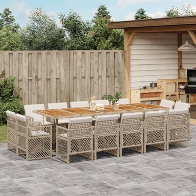 15-delige Tuinset met kussens poly rattan beige
