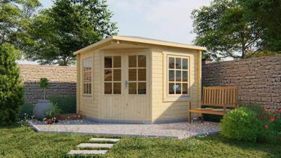 Tuindeco Emma Blokhut 302x302 cm 40 mm vuren blank- Puntdak- Onbehandeld vurenhout- Tuindeco Tuindeco Emma Blokhut 302x302 cm 40 mm vuren blank- Puntdak- Onbehandeld vurenhout- Tuindeco