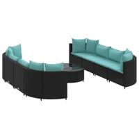 9-delige Loungeset met kussens poly rattan zwart - thumbnail
