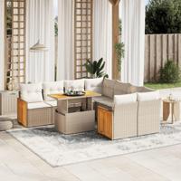 9-delige Loungeset met kussens poly rattan beige - thumbnail