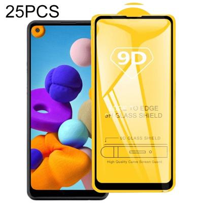 Voor Galaxy A21 25 PCS 9D Full Glue Full Screen Tempered Glass Film