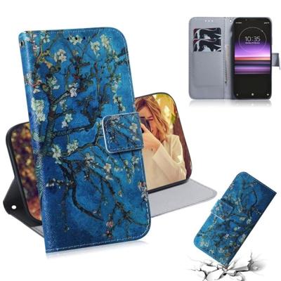 Abrikoos bloem patroon gekleurde tekening horizontale Flip lederen case voor Sony Xperia 1 met houder & kaartsleuven & portemonnee